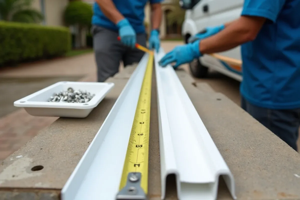 Cut sections of a K-style gutter and a box gutter compared on a work bench