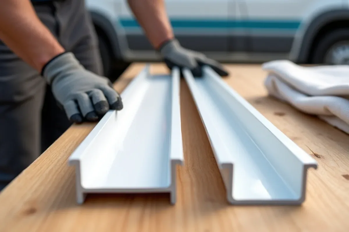 End view of a half-round gutter beside a K-style gutter showing their different cross-sections