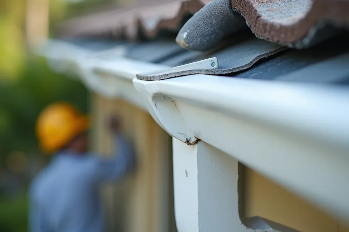 New hidden hangers fastened to freshly replaced fascia before the gutter is re-hung