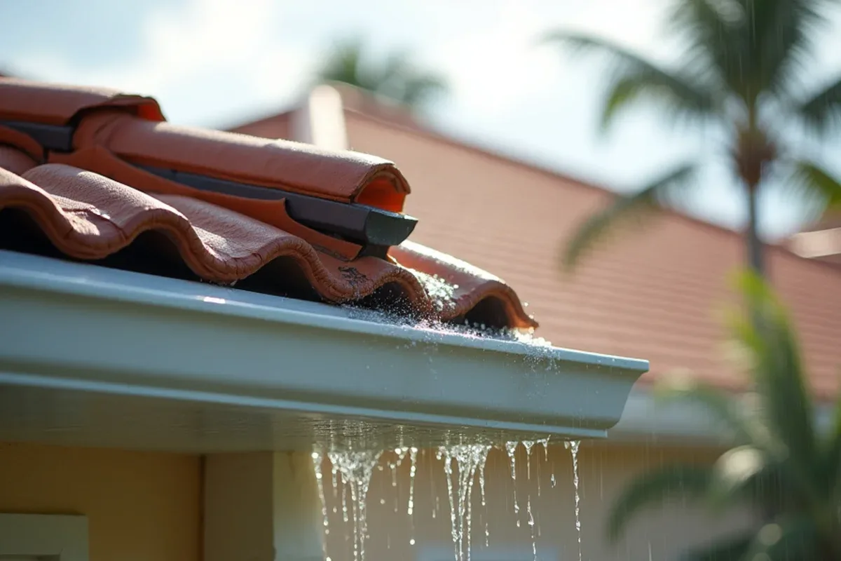 Roof valley on a barrel tile home overshooting the gutter at an inside corner