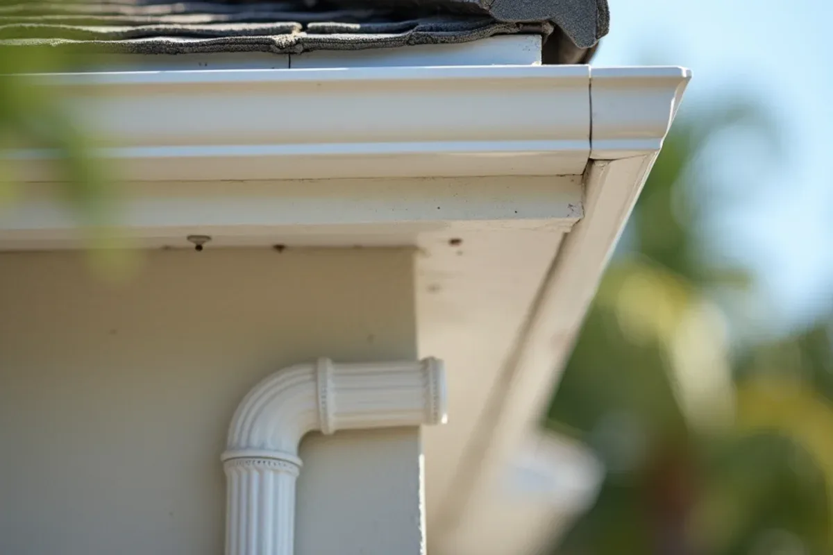 After gutter-line roof leak repair: apron flashing, fresh fascia and a tight gutter at a shingle eave