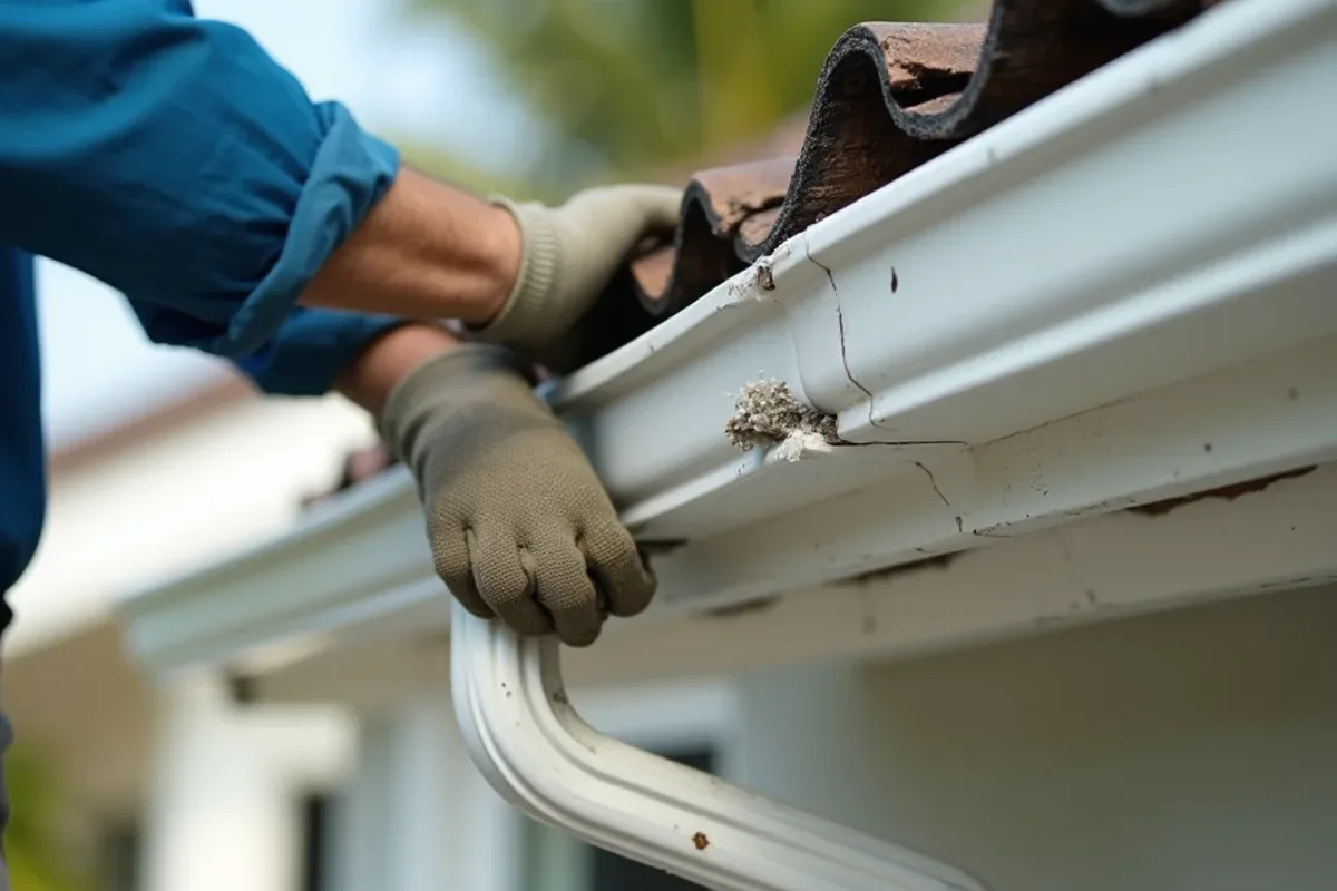 Gutter run tipping forward and pulling away from water-softened fascia board