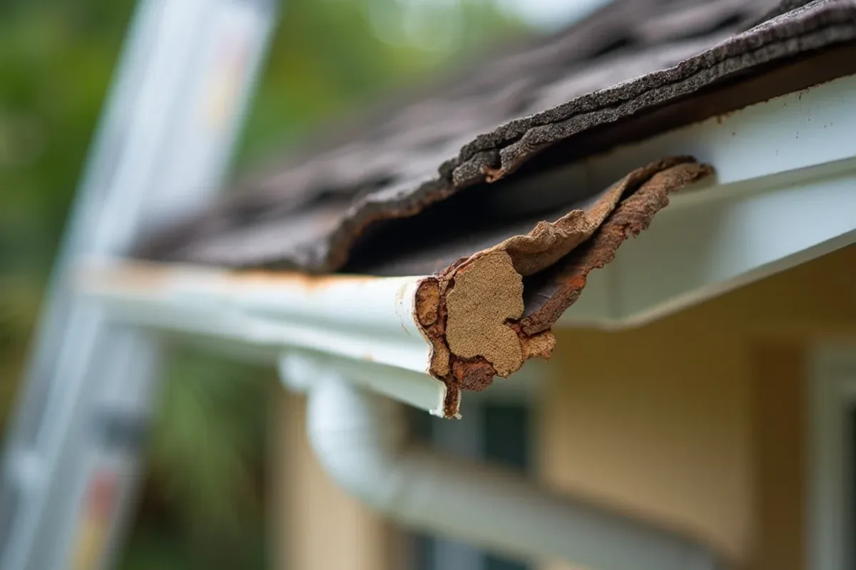 Old sectional gutter pulling away from soft original fascia on a Broadview Park home