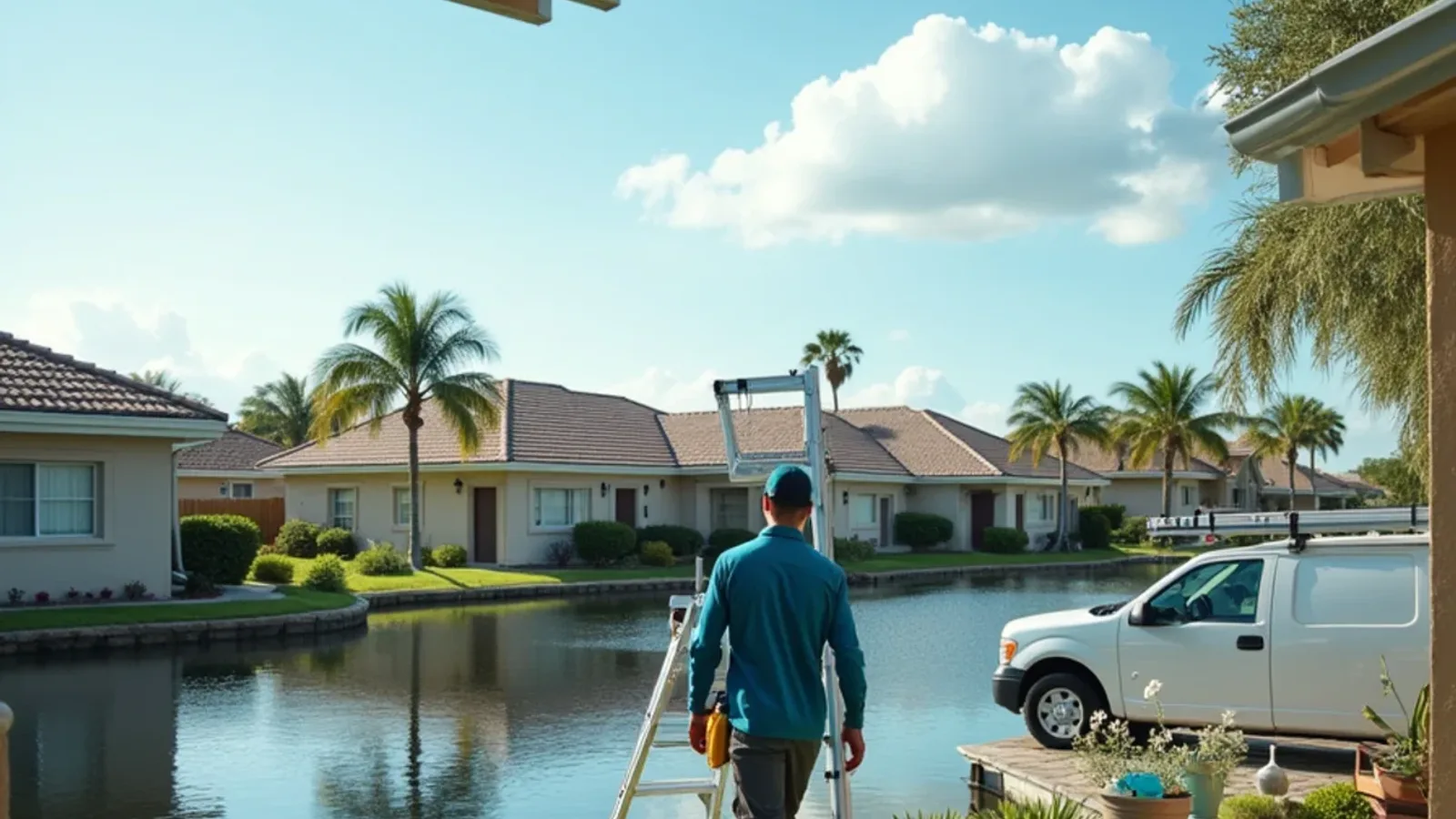 Lauderdale Lakes fill lake ringed by close-set block homes and a 1970s condo building