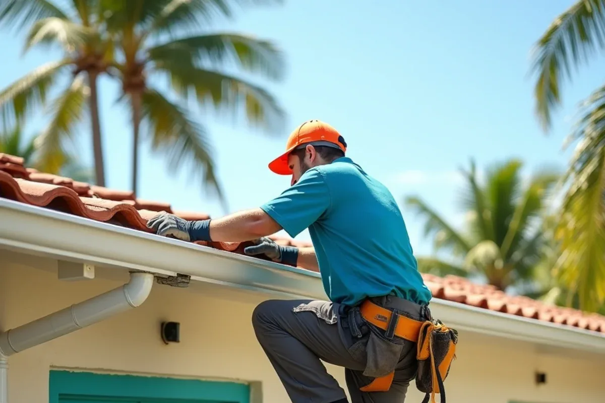 Miami-Dade flat-roof home with a scupper and leader head draining to a downspout
