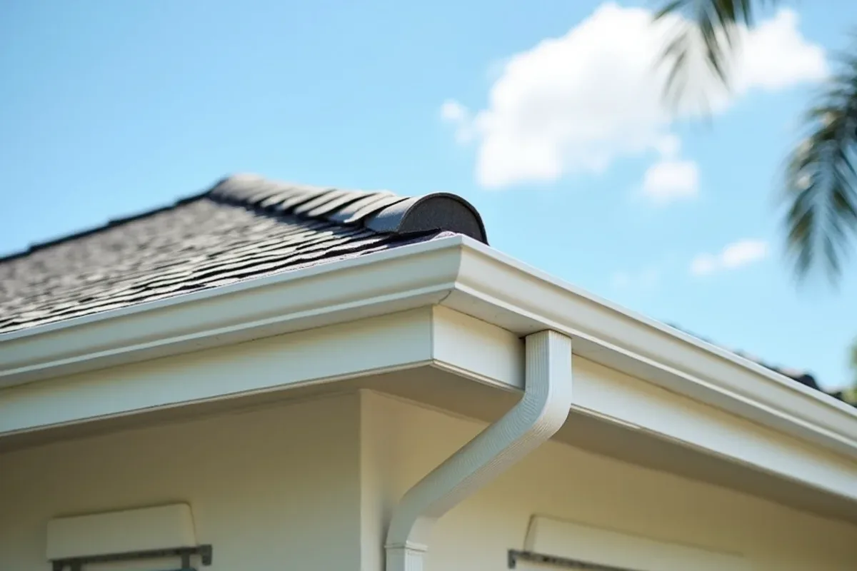 After soffit and fascia repair: aluminum-wrapped fascia, vented soffit and a re-hung gutter on a ranch home eave
